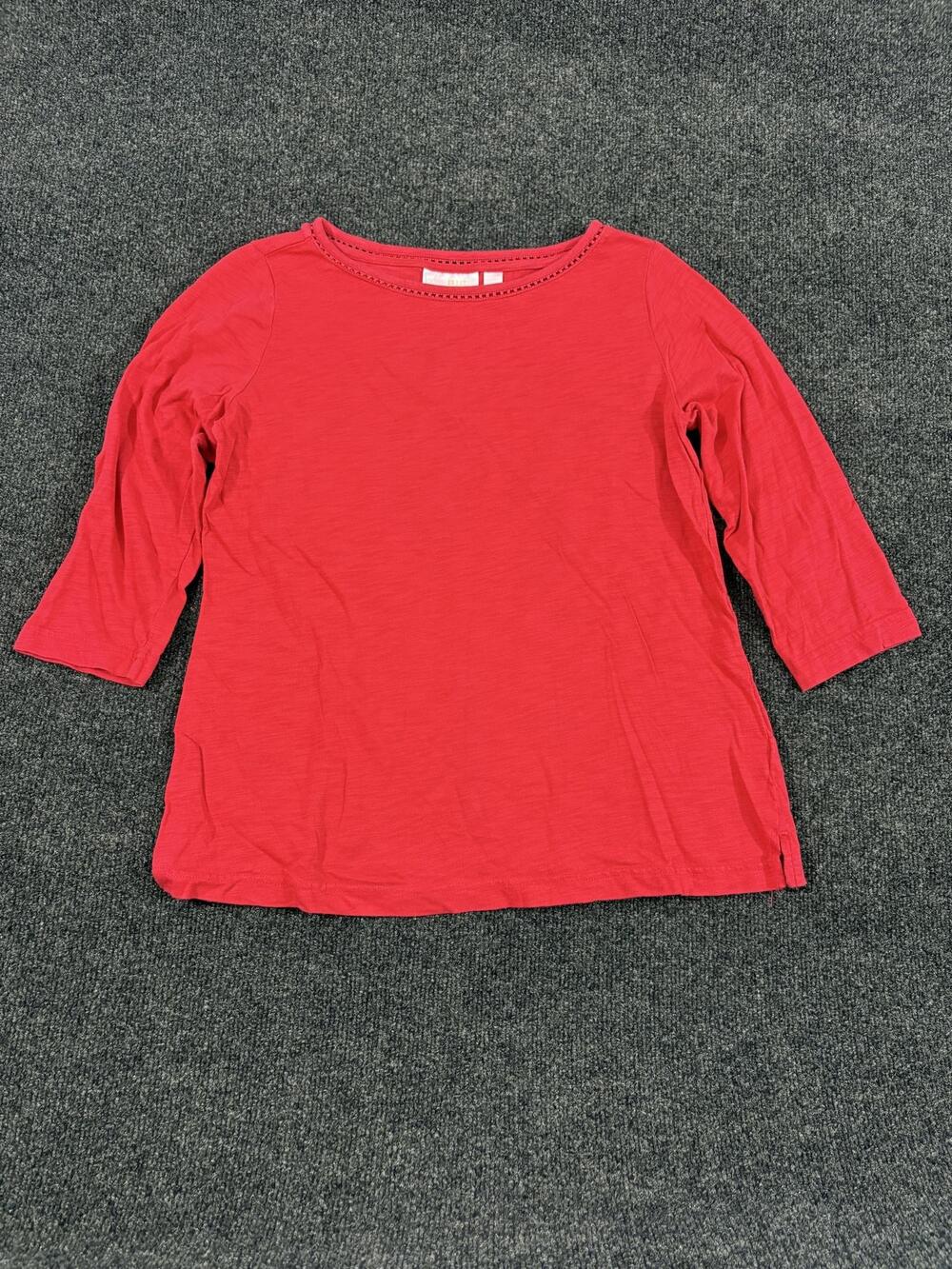 Belle By Kim Gravel Shirt Womens S Red Scoop Neck 3/4 Sleeve Knit T Shirt